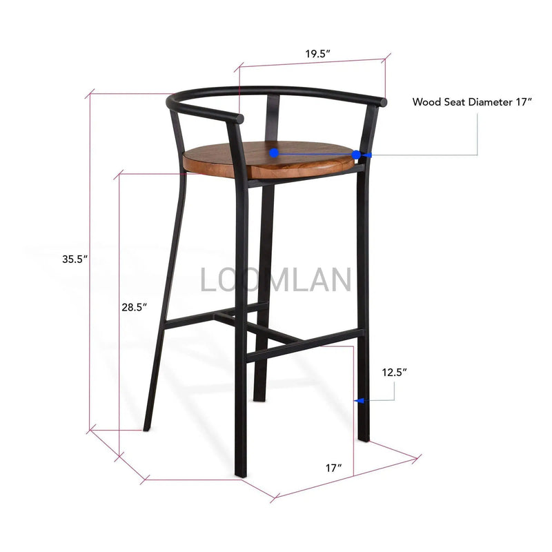 Solid Wood 30"H Bar Height Barstool Wood Seat Bar Stools LOOMLAN By Sunny D