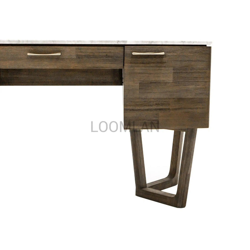 Solid Wood and Marble Mid-Century Desk Aura Writing Desk Home Office Desks LOOMLAN By LH Imports