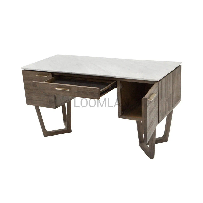 Solid Wood and Marble Mid-Century Desk Aura Writing Desk Home Office Desks LOOMLAN By LH Imports