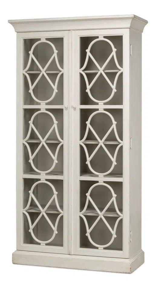 Sonya Bookcase Curio Glass Doors Antique White Buffets & Curios LOOMLAN By Sarreid