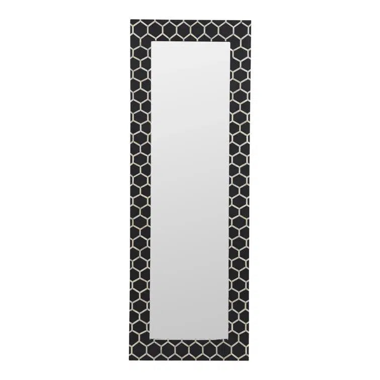 Sosa Art Deco Bone Inlay Mosaic Black Floor Mirror Floor Mirrors LOOMLAN By Moe's Home