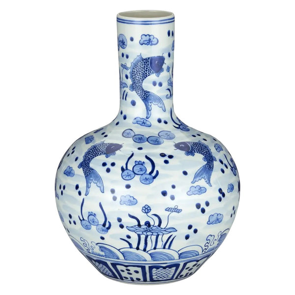 South Sea Blue & White Large Long Neck Vase