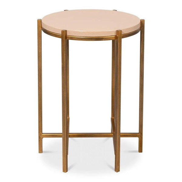 Spence Mdf and Iron Tan Round Side Table Side Tables LOOMLAN By Sarreid