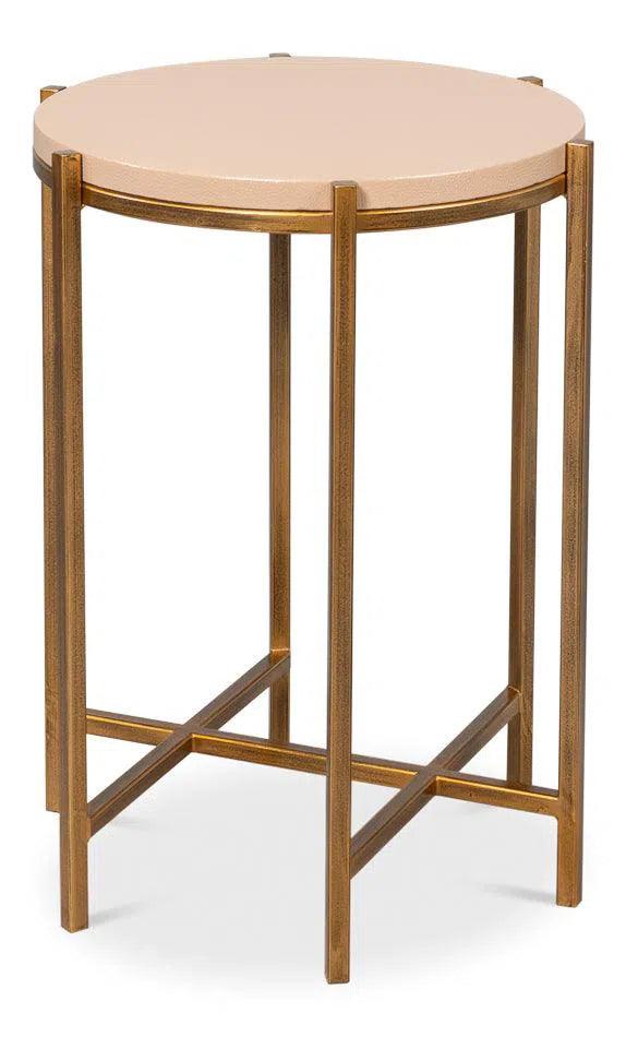 Spence Mdf and Iron Tan Round Side Table Side Tables LOOMLAN By Sarreid