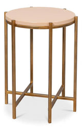 Spence Mdf and Iron Tan Round Side Table Side Tables LOOMLAN By Sarreid