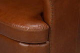 Spencer Distilled Leather Brown Swivel Armless Chair Club Chairs LOOMLAN By Sarreid