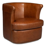 Spencer Distilled Leather Brown Swivel Armless Chair Club Chairs LOOMLAN By Sarreid