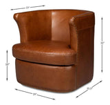 Spencer Distilled Leather Brown Swivel Armless Chair Club Chairs LOOMLAN By Sarreid