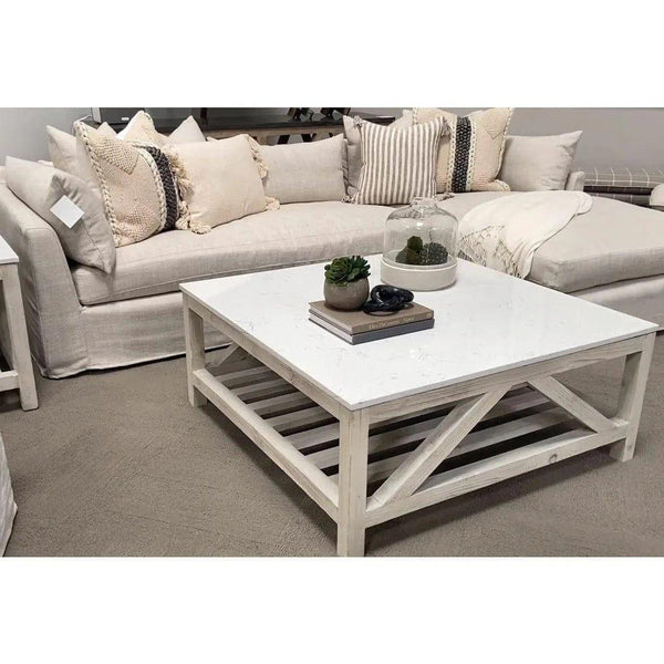 Spruce Square Coffee Table White Wash Pine White Quartz Coffee Tables LOOMLAN By Essentials For Living