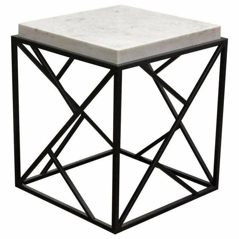 Square Accent Table Genuine Grey Marble Top & Black Metal Base Side Tables LOOMLAN By Diamond Sofa