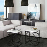 Square Accent Table Genuine Grey Marble Top & Black Metal Base Side Tables LOOMLAN By Diamond Sofa