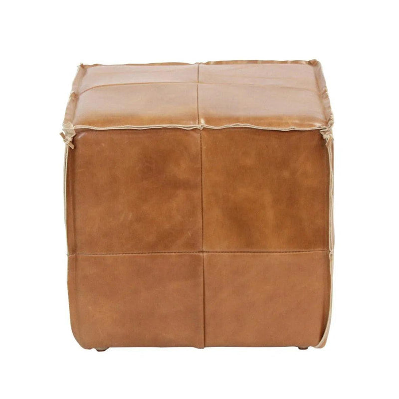 Square Leather Cube Ottoman Argentinian Saddle Poufs and Stools LOOMLAN By Peninsula Home