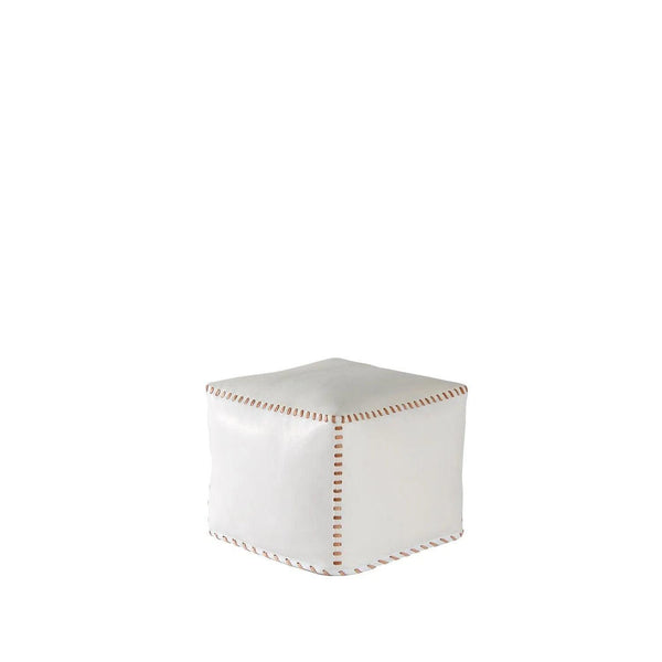 Square Leather Ottoman Pouf Stitched White Ottomans LOOMLAN By Peninsula Home