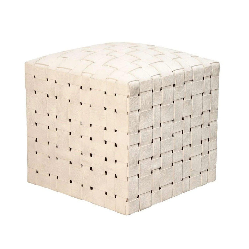 Square Leather Ottoman Soho Ivory Leather Ottomans LOOMLAN By Peninsula Home