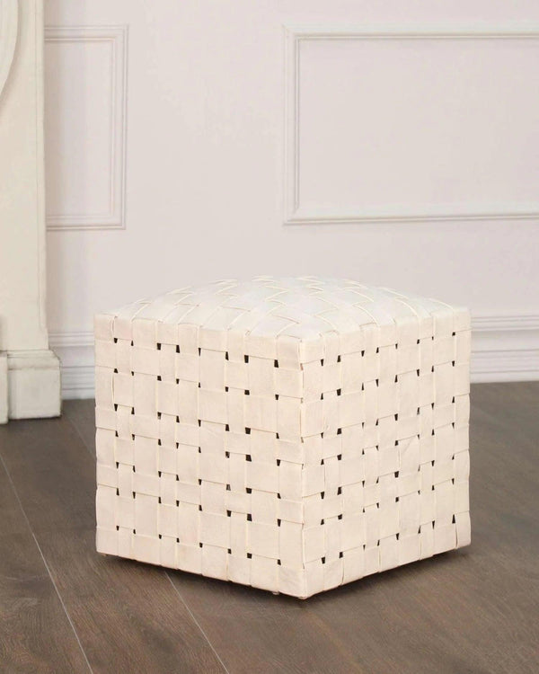 Square Leather Ottoman Soho Ivory Leather Ottomans LOOMLAN By Peninsula Home