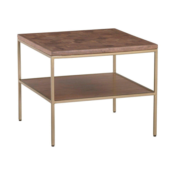 Square Natural Brown End Table Wood Top With Metal Base Side Tables LOOMLAN By LH Imports