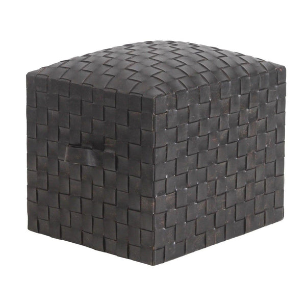 Square Ottoman Leather Pouf Brooklyn in Black Poufs and Stools LOOMLAN By Peninsula Home