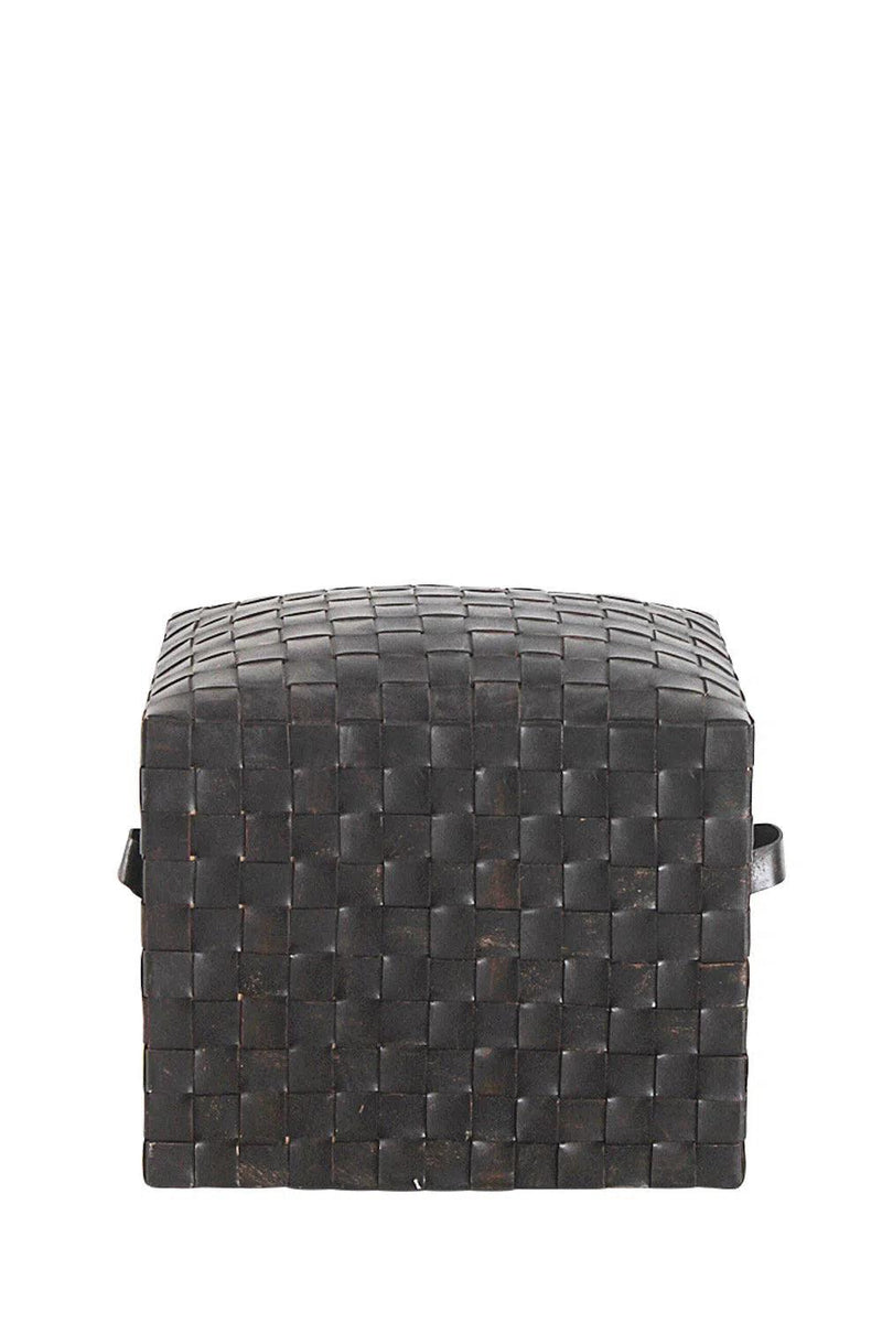 Square Ottoman Leather Pouf Brooklyn in Black Poufs and Stools LOOMLAN By Peninsula Home