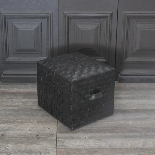 Square Ottoman Leather Pouf Brooklyn in Black Poufs and Stools LOOMLAN By Peninsula Home