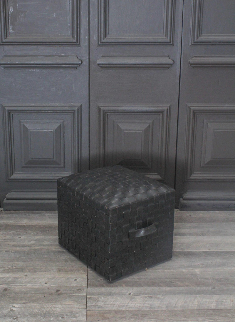 Square Ottoman Leather Pouf Brooklyn in Black Poufs and Stools LOOMLAN By Peninsula Home