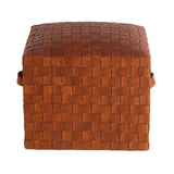 Square Ottoman Leather Pouf Brooklyn in Tan Poufs and Stools LOOMLAN By Peninsula Home