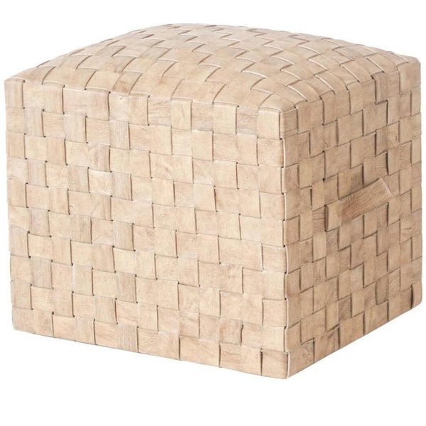 Square Ottoman Leather Pouf Brooklyn in Wheat Poufs and Stools LOOMLAN By Peninsula Home