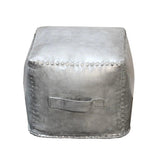 Square Silver Grey Leather Stool Ottoman Celeste Poufs and Stools LOOMLAN By Peninsula Home