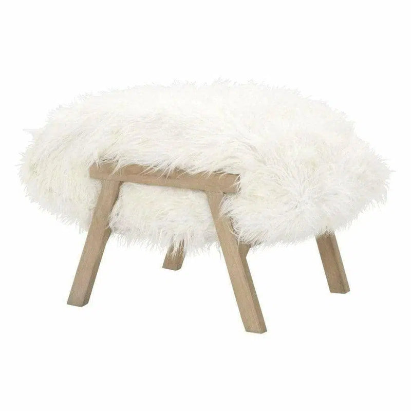 Square Tibet Ottoman White Fur Smoke Gray Oak Ottomans LOOMLAN By Essentials For Living