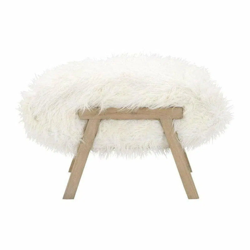 Square Tibet Ottoman White Fur Smoke Gray Oak Ottomans LOOMLAN By Essentials For Living