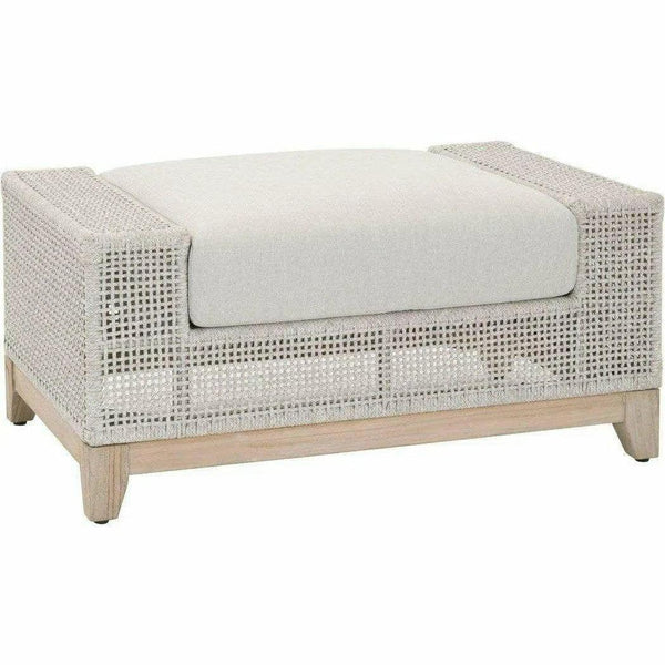 Square Tropez Outdoor Ottoman Taupe & White Rope Teak Outdoor Modulars LOOMLAN By Essentials For Living