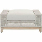 Square Tropez Outdoor Ottoman Taupe & White Rope Teak Outdoor Modulars LOOMLAN By Essentials For Living