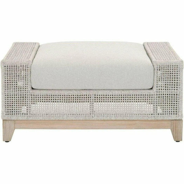 Square Tropez Outdoor Ottoman Taupe & White Rope Teak Outdoor Modulars LOOMLAN By Essentials For Living