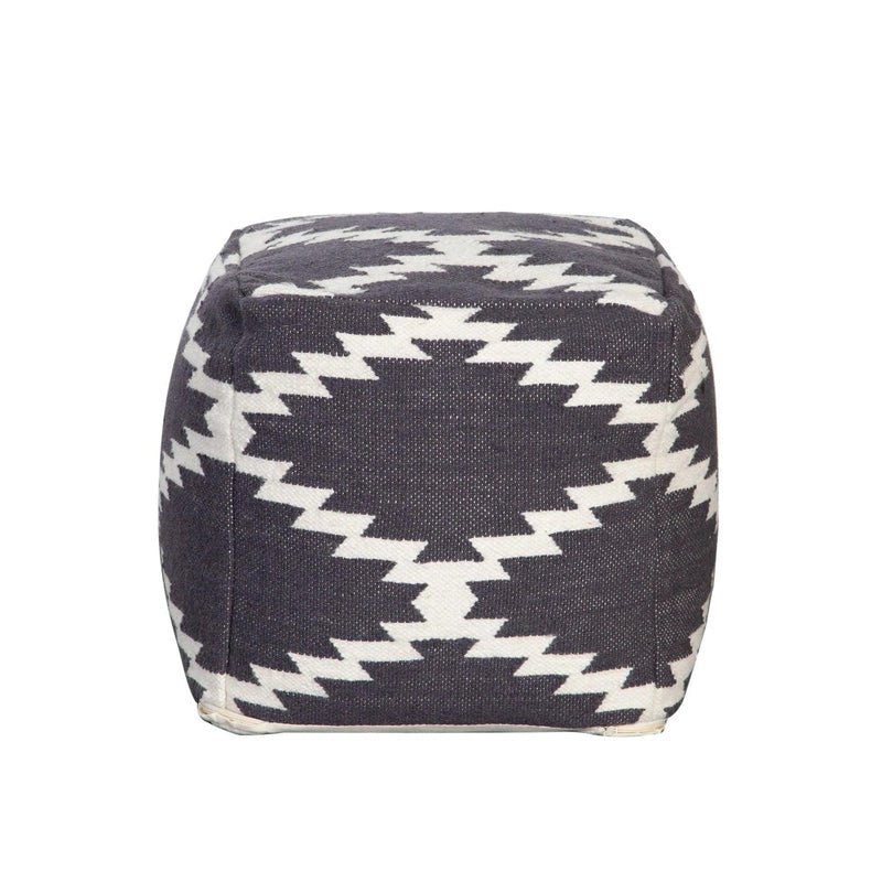 Square White and Grey Patterned Wool Pouf Poufs and Stools LOOMLAN By Diamond Sofa