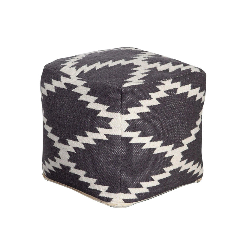 Square White and Grey Patterned Wool Pouf Poufs and Stools LOOMLAN By Diamond Sofa