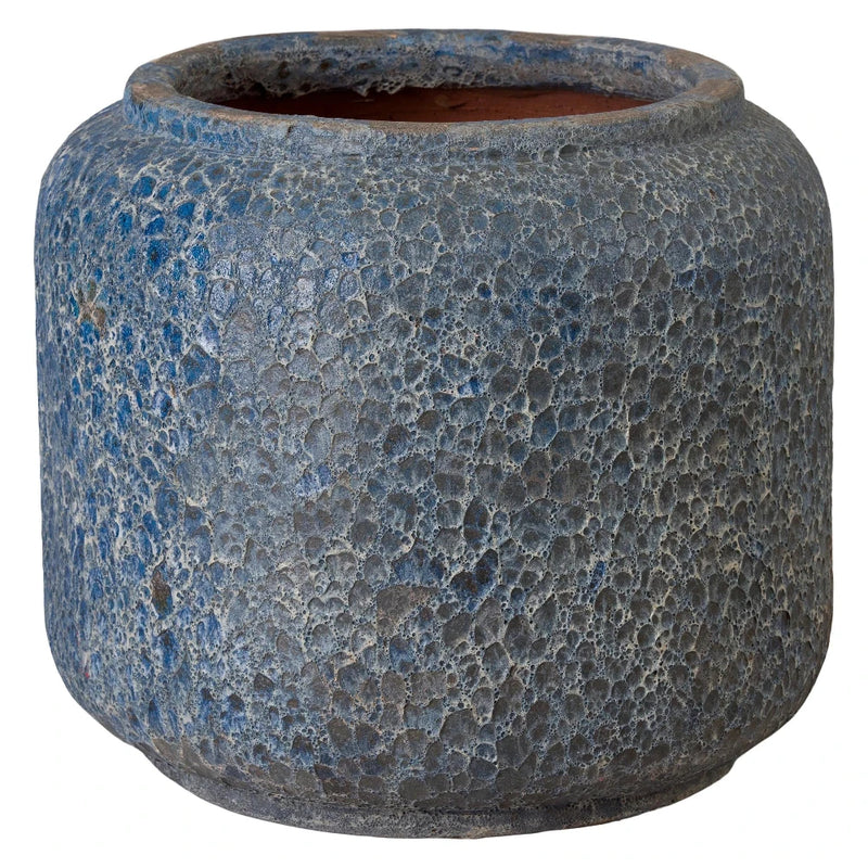 Squat Round Reef Blue Ceramic Planter Outdoor Planters LOOMLAN By Emissary