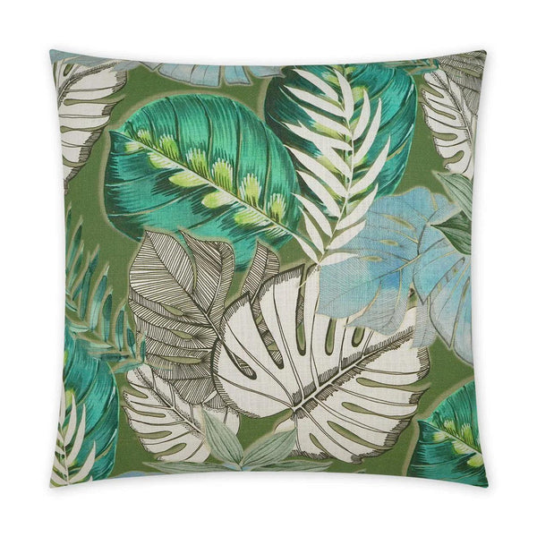 St. Lucia Floral Beach Green Large Throw Pillow With Insert Throw Pillows LOOMLAN By D.V. Kap