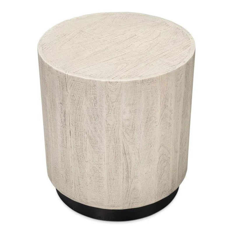 Stanford Mango Wood and Metal Off-White Round End Table Side Tables LOOMLAN By Sarreid