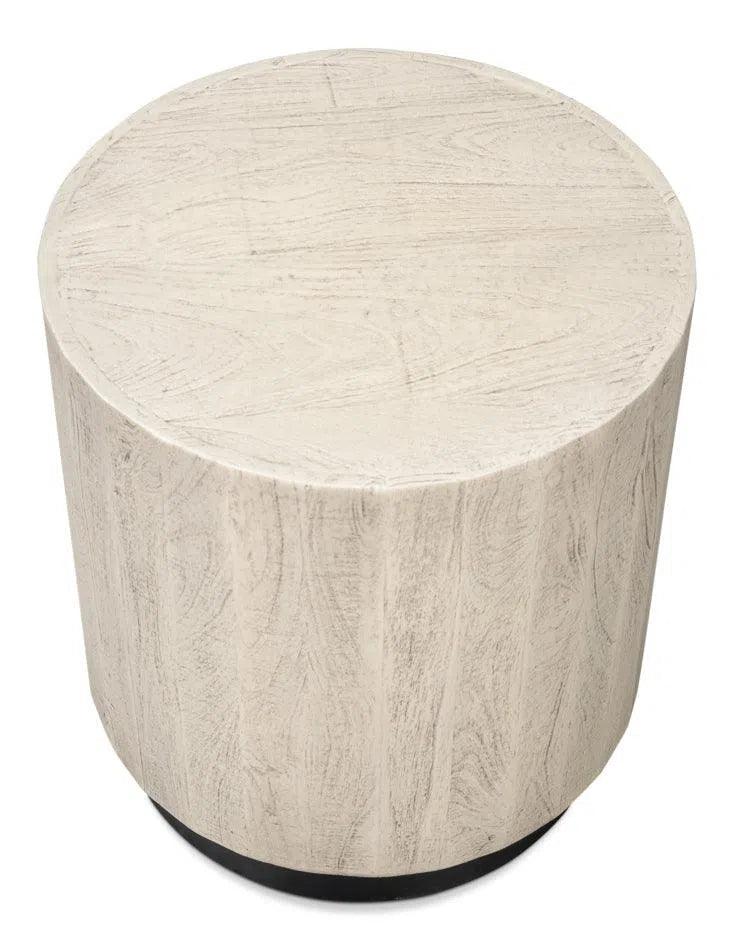 Stanford Mango Wood and Metal Off-White Round End Table Side Tables LOOMLAN By Sarreid