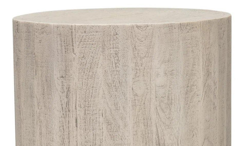 Stanford Mango Wood and Metal Off-White Round End Table Side Tables LOOMLAN By Sarreid