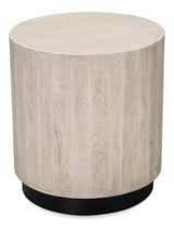 Stanford Mango Wood and Metal Off-White Round End Table Side Tables LOOMLAN By Sarreid