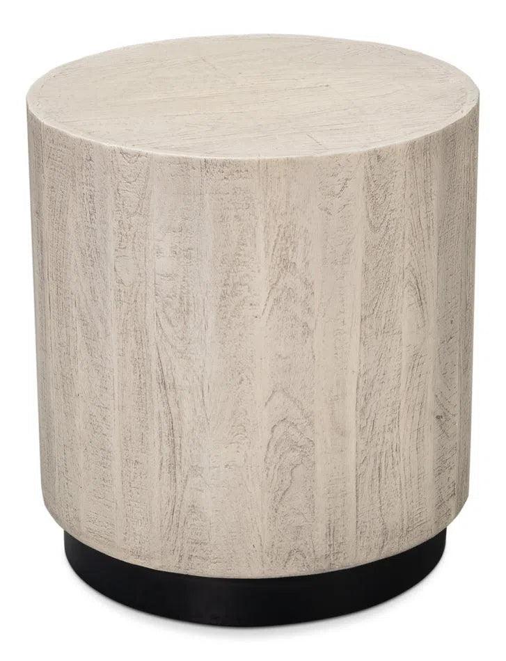 Stanford Mango Wood and Metal Off-White Round End Table Side Tables LOOMLAN By Sarreid