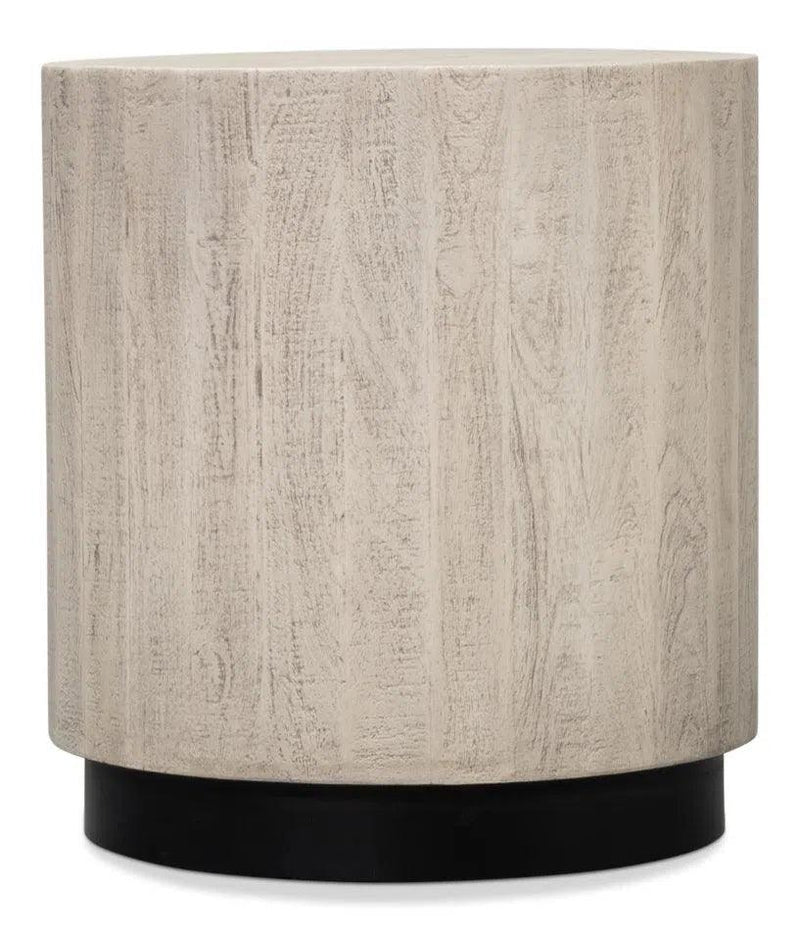 Stanford Mango Wood and Metal Off-White Round End Table Side Tables LOOMLAN By Sarreid