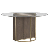 Stefan Metal and Wood Brown Round Dining Table Dining Tables LOOMLAN By Bassett Mirror