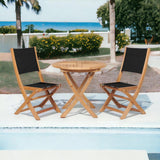 Stella 3-Piece Round Teak Outdoor Bistro Set with Folding Table Outdoor Bistro Sets LOOMLAN By HiTeak