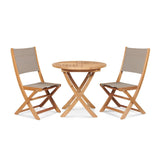 Stella 3-Piece Round Teak Outdoor Bistro Set with Folding Table Outdoor Bistro Sets LOOMLAN By HiTeak