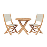 Stella 3-Piece Round Teak Outdoor Bistro Set with Folding Table Outdoor Bistro Sets LOOMLAN By HiTeak