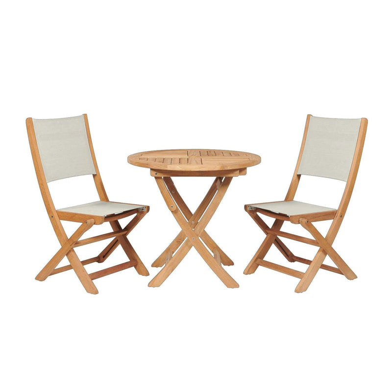 Stella 3-Piece Round Teak Outdoor Bistro Set with Folding Table Outdoor Bistro Sets LOOMLAN By HiTeak