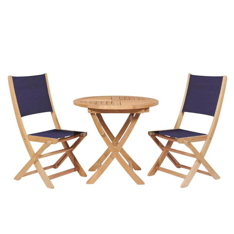 Stella 3-Piece Round Teak Outdoor Bistro Set with Folding Table Outdoor Bistro Sets LOOMLAN By HiTeak