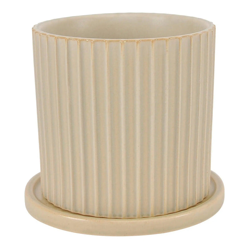 Stoneware Kuhi Planter Small Light Beige Outdoor Planters LOOMLAN By Moe's Home