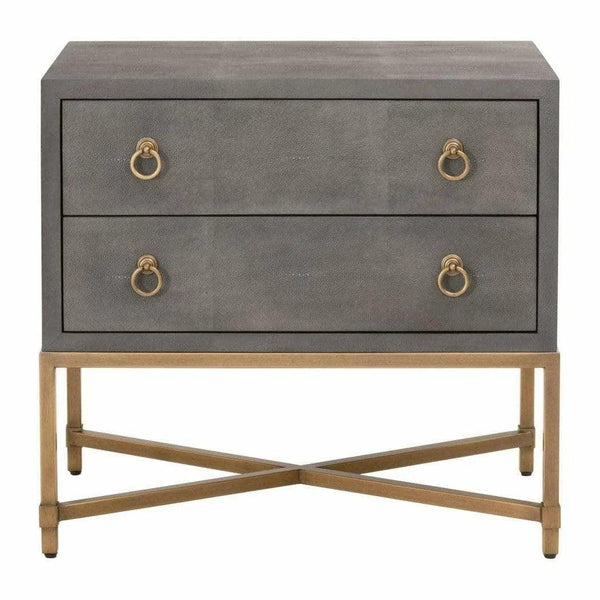 Strand Grey Shagreen Scandinavian Nightstand 2 Drawers Nightstands LOOMLAN By Essentials For Living